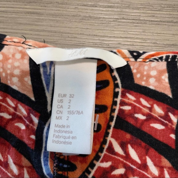 H&M Orange Multicolor Geometric Short Sleeve Kaftan Dress Size 2 - Picture 6 of 10